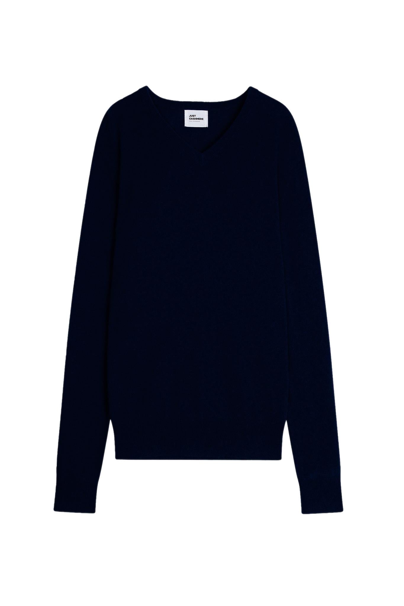 Pull Col V Navy Walt, JUST CASHMERE