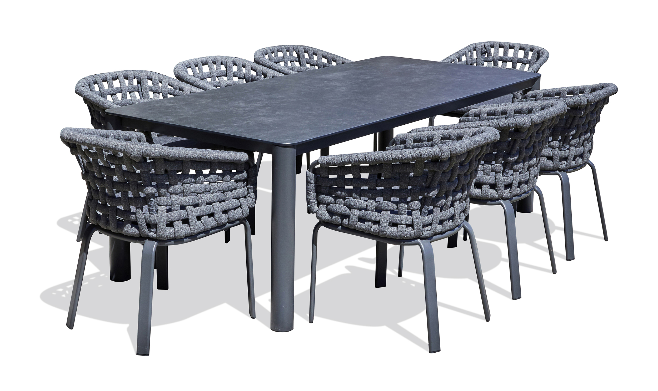 Ensemble repas de jardin en aluminium plateau céramique sur verre CAMARGUE, DCB GARDEN
