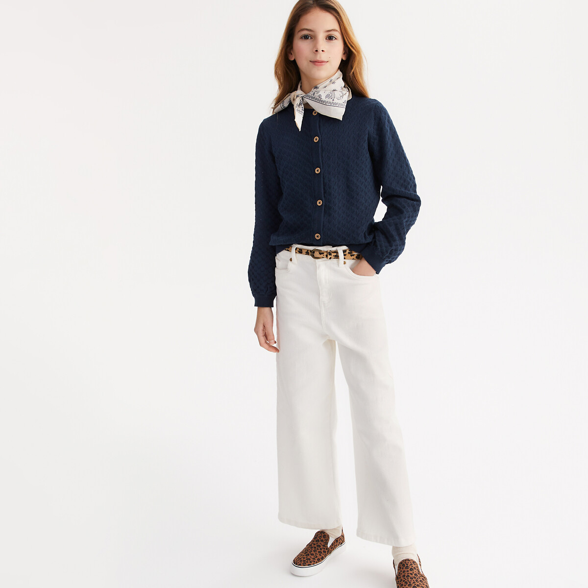 Vest met ronde hals in fantasie tricot met ajour