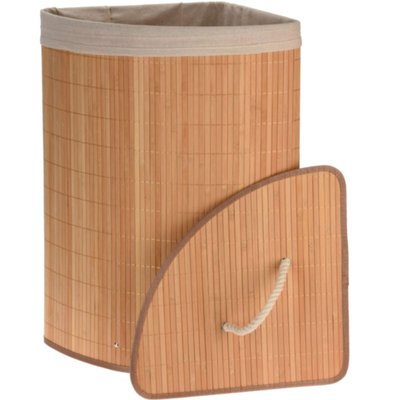 Panier à linge d'angle en bambou et intérieur amovible en coton WADIGA