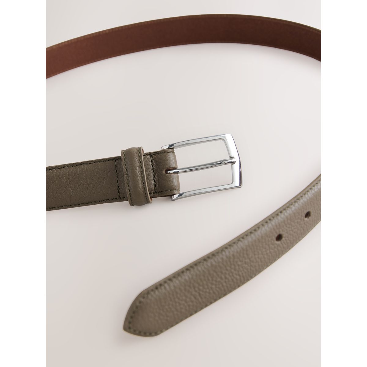 Ceinture habillée en cuir à boucle arrondie, NEXT