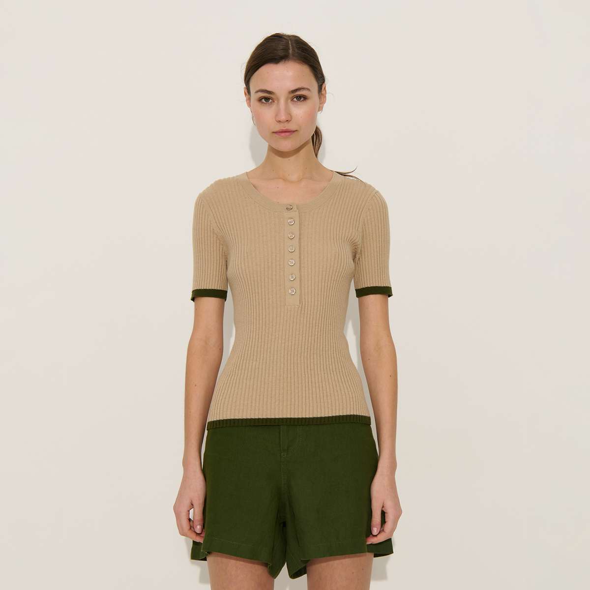 Pull en maille côtelée en coton et cachemire, coupe ajustée PAGAILLE, BENSIMON