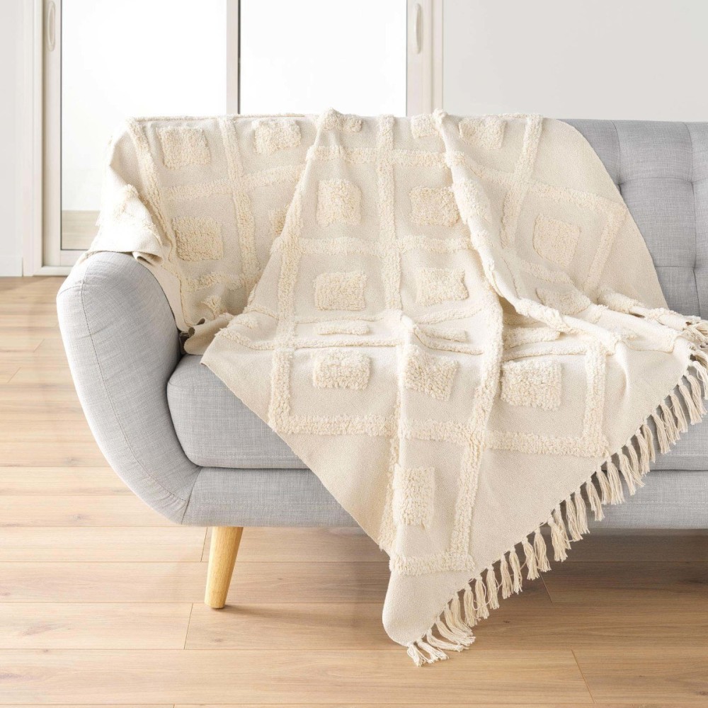 Plaid à franges 125x150 coton polyester tufté INCA, DECORATIE