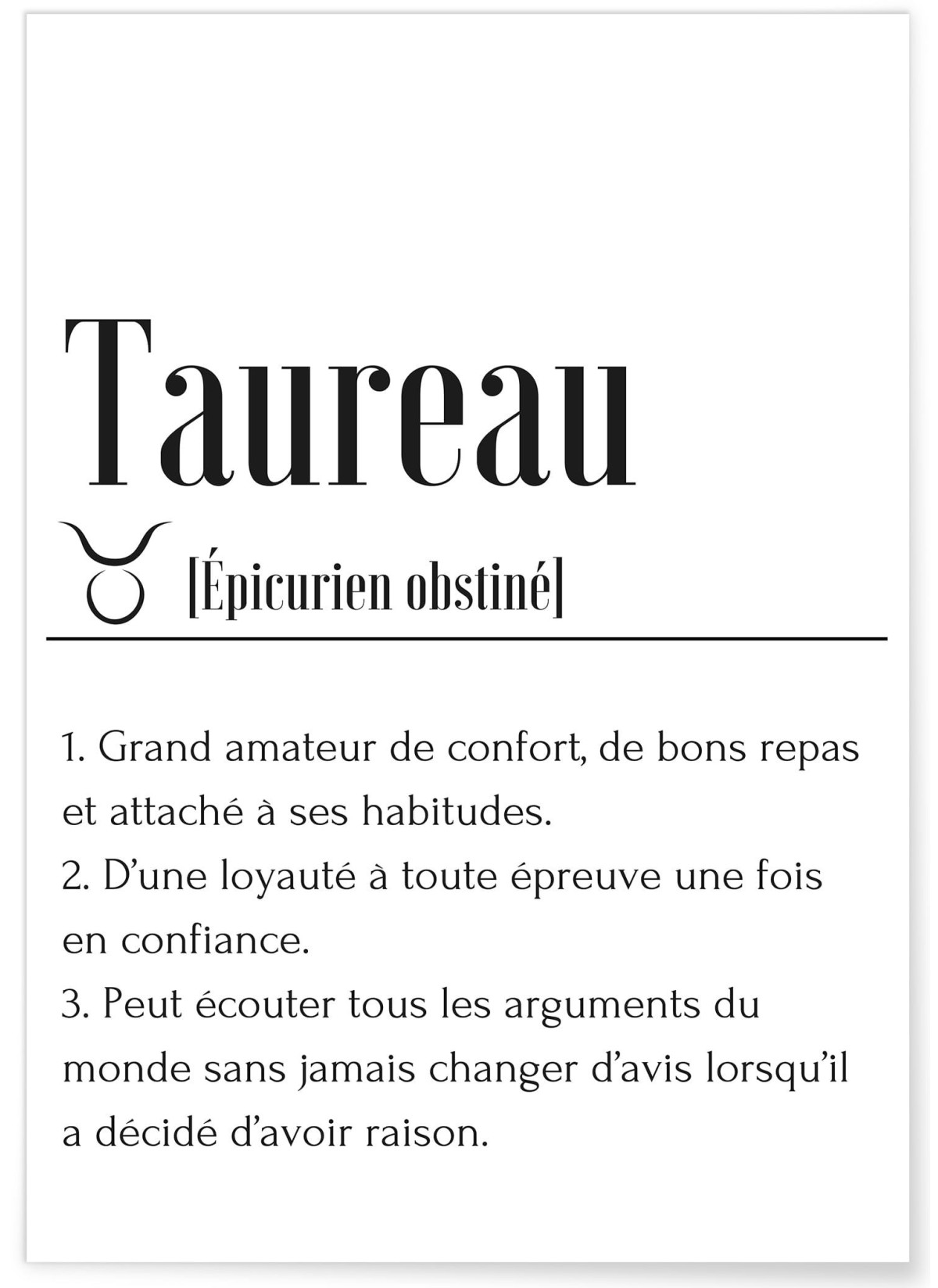 Affiche Définition Taureau, L'AFFICHERIE