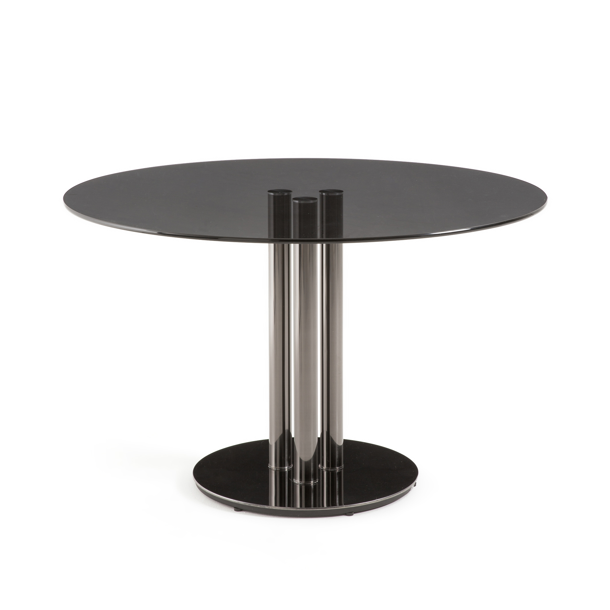 Neso Round Tempered Glass Dining Table, Black Round Pedestal Dining Table For 6