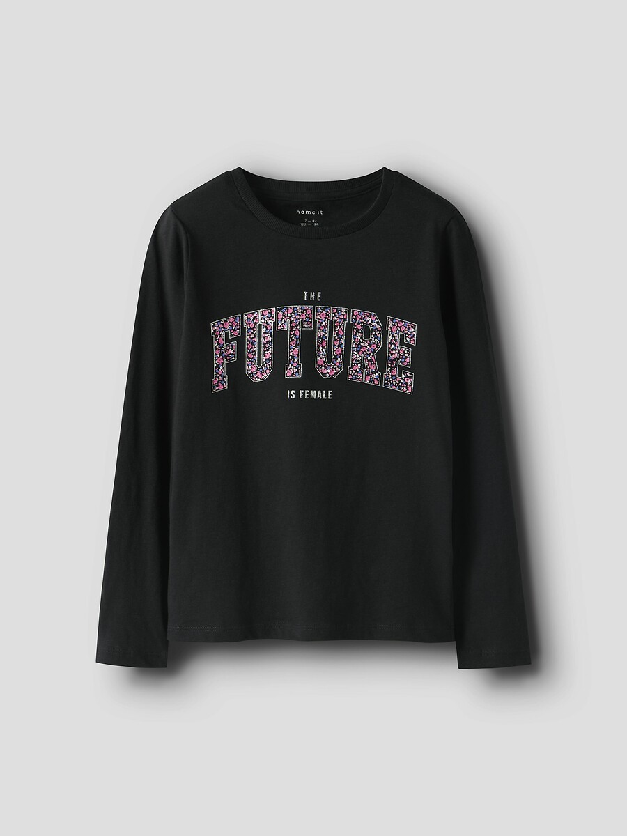 Slogan print t-shirt with long sleeves, black, Name It | La Redoute
