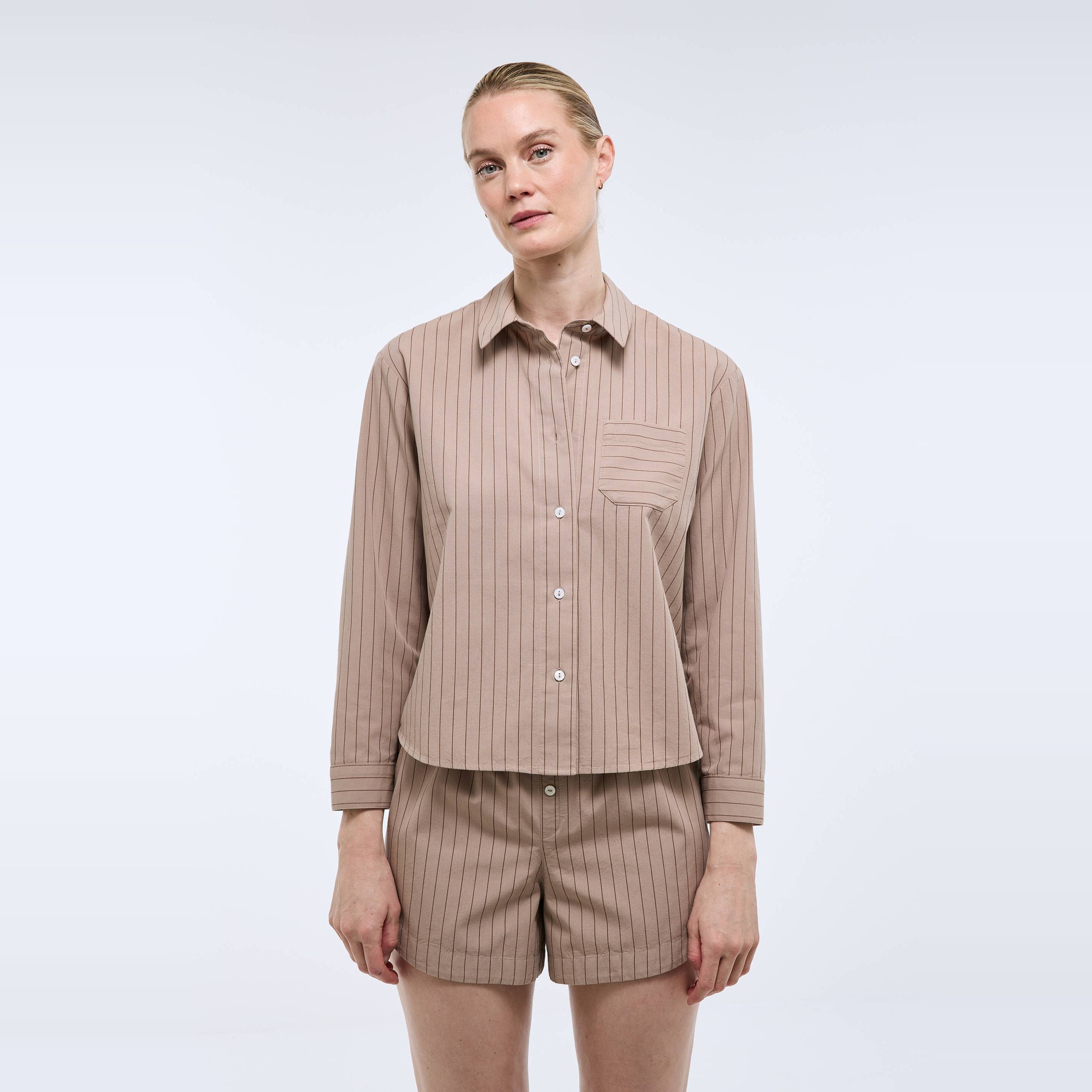 Pyjashort à manches longues rayé en coton bio GOTS, MONOPRIX