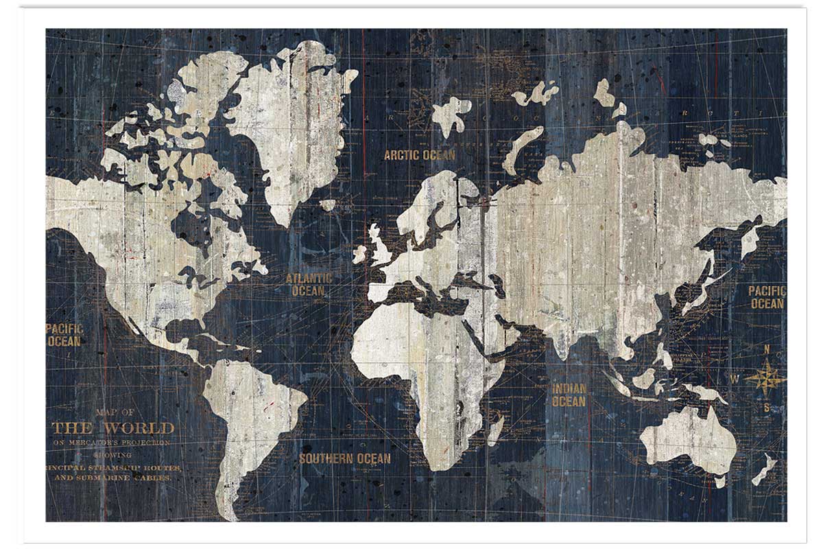 Affiche carte du monde voies navigables, HEXOA