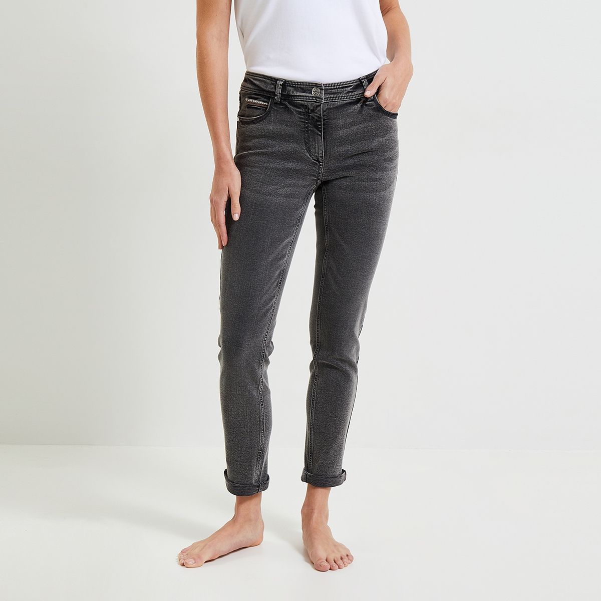 Pantalon jean hotsell gris femme