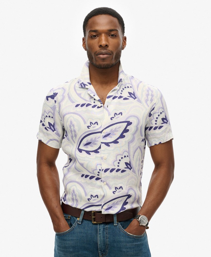 Chemise imprimée en lin à col ouvert, SUPERDRY