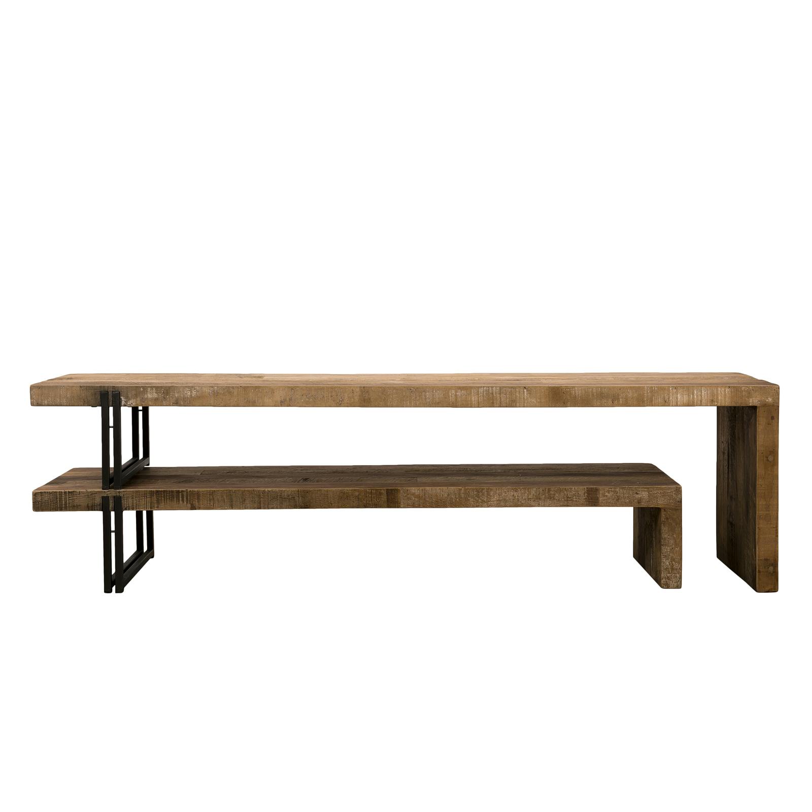 Meuble TV banc 160cm extensible teck recyclé et métal 2 plateaux style industriel SWING, PIER IMPORT