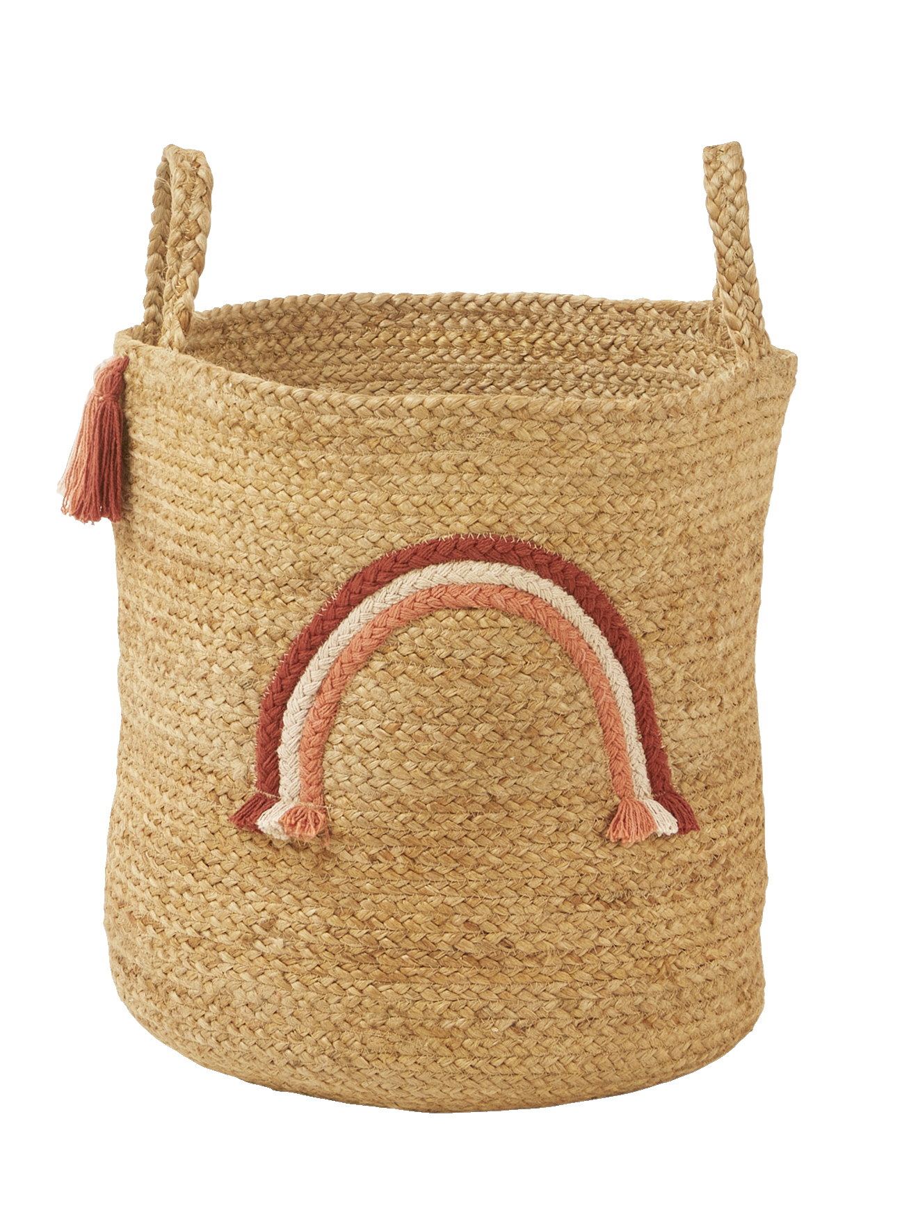 Panier de rangement Arc-en-ciel en jute avec pompons, VERTBAUDET