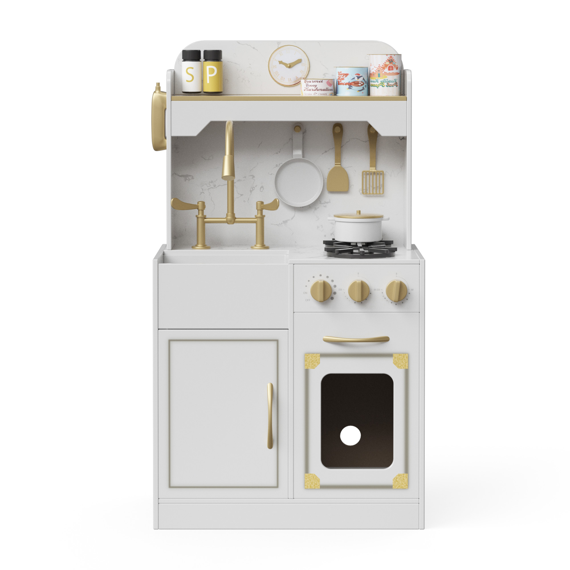 Cuisine enfant avec détails dorés, four et 11 accessoires, Blanc, VERSAILLES, TEAMSON KIDS