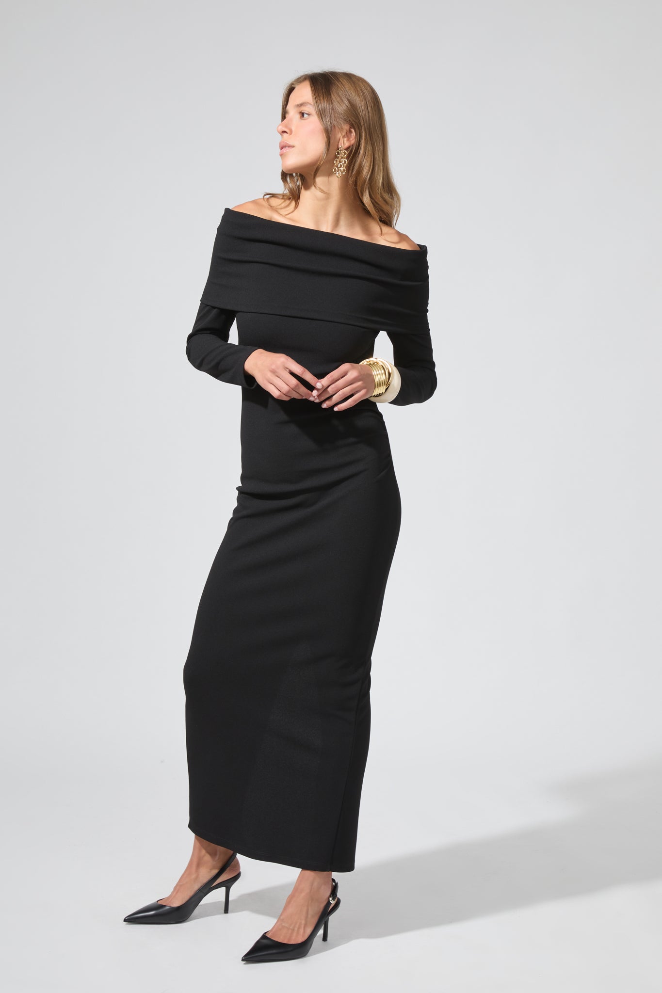 Robe longue encolure bardot ELIZABETH, BENOA