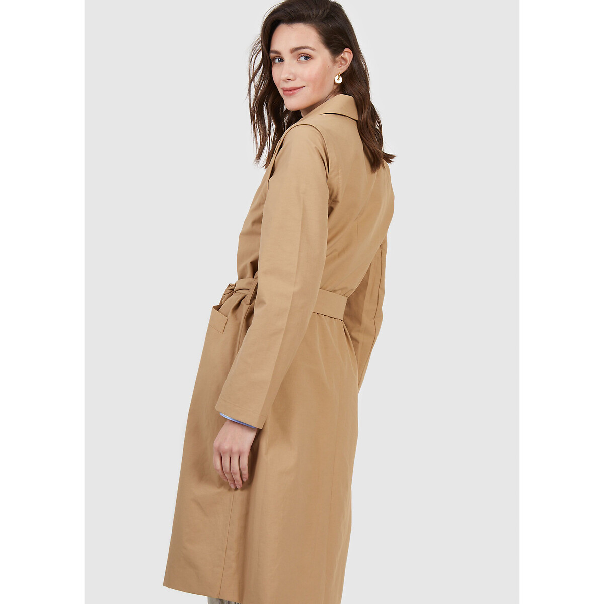 Lange trenchcoat en afneembare mouwen beige Icode | La Redoute
