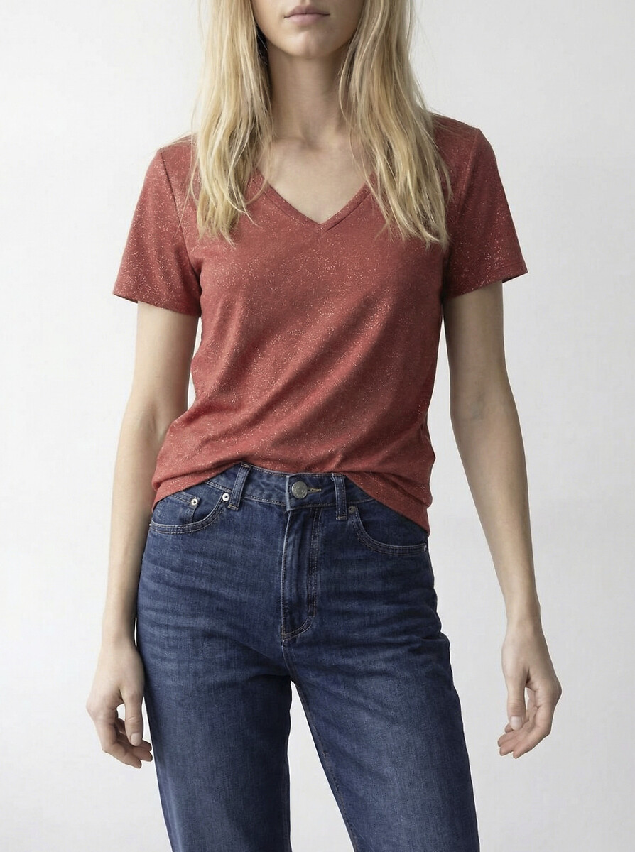 T-shirt en jersey, col effet brillant, VILA