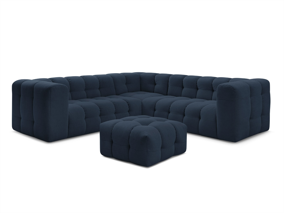 Canapé d'angle fixe 5 places en tissu avec pouf, CLOUD, BOBOCHIC