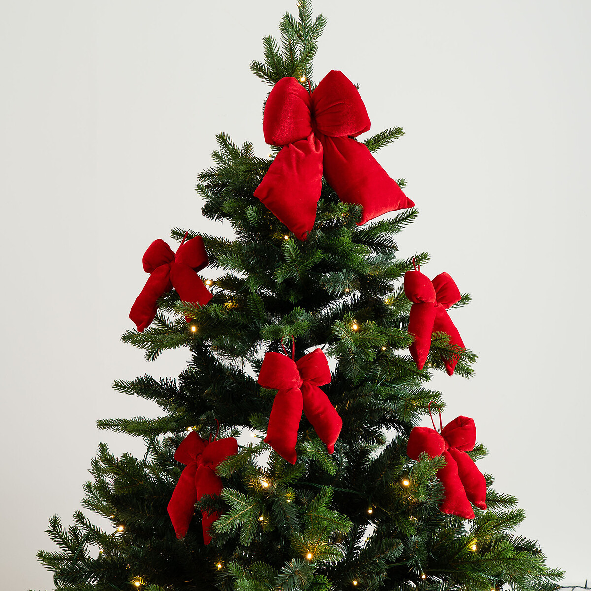 6pc 37cm Velvet Bow Topper & Bow Tree Decorations in Red, SO'HOME
