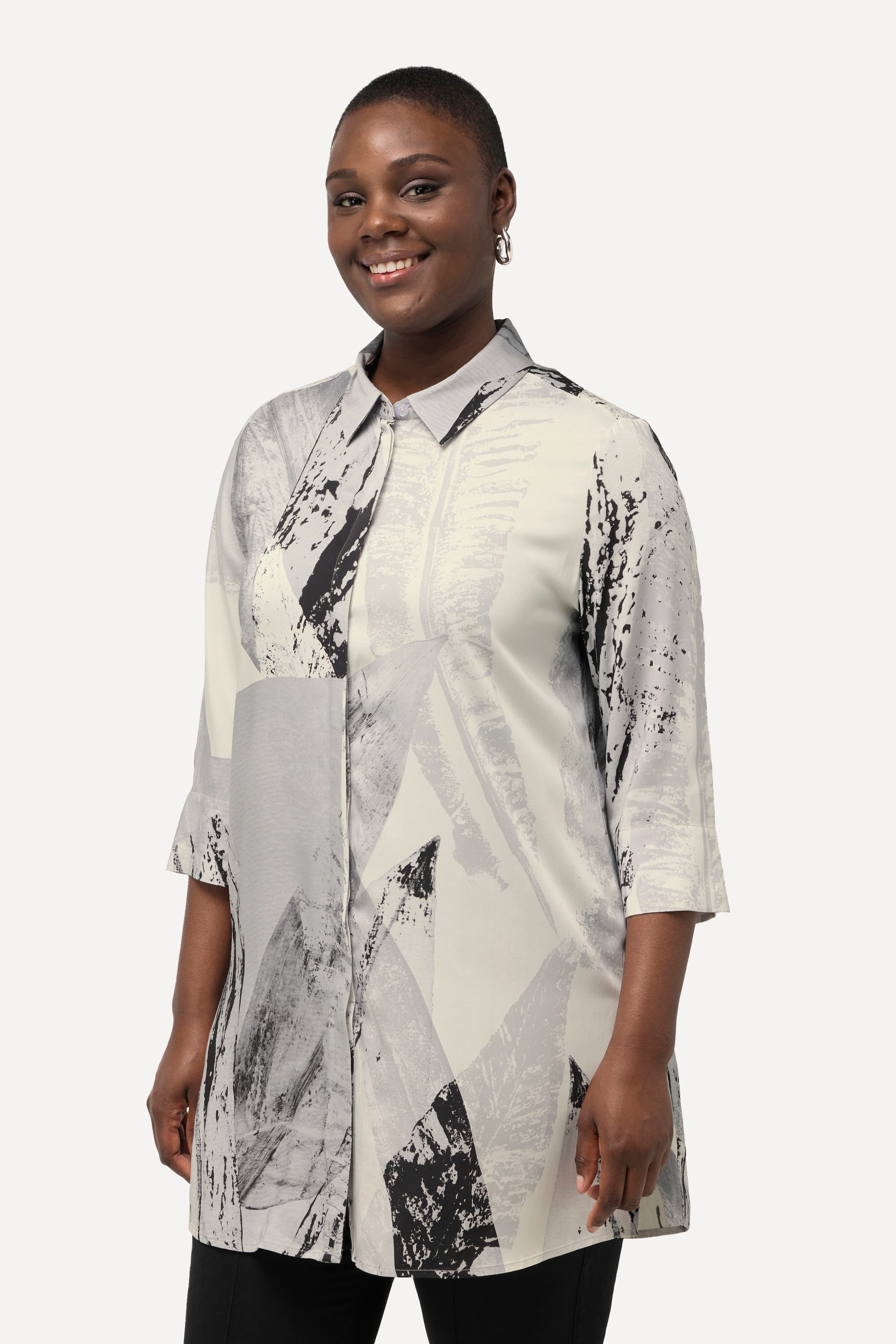 Blouse longue à motif plumes, ULLA POPKEN