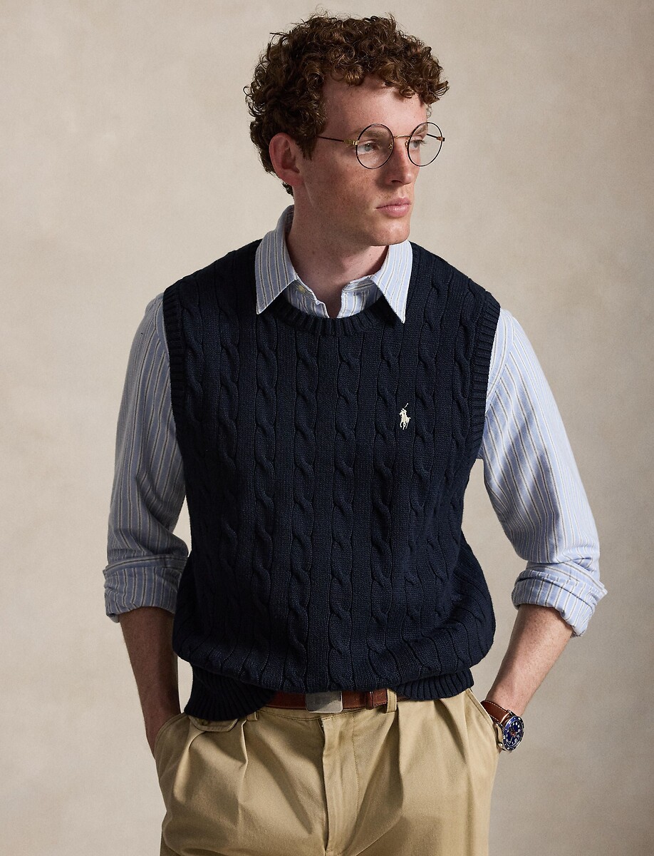 Pull sans manches, en maille torsadée, POLO RALPH LAUREN
