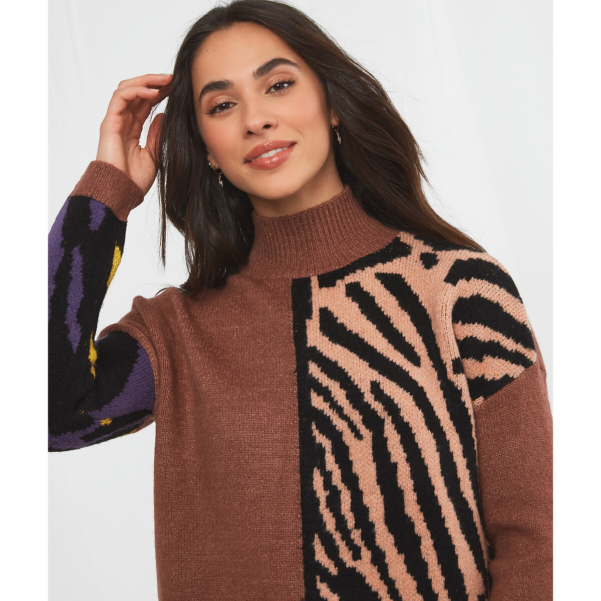 Leopard print outlet polo neck jumper