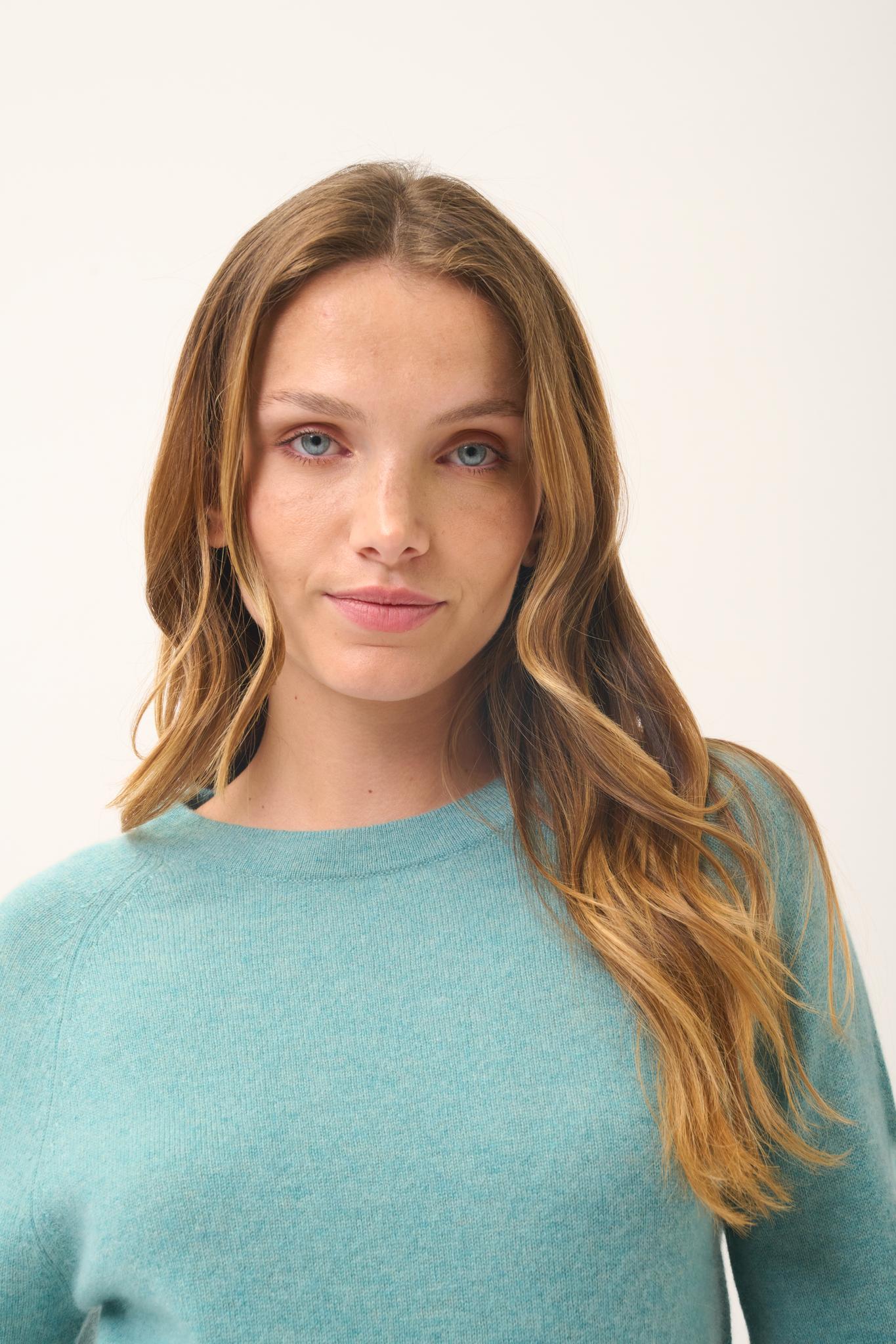 Pull Col Rond Vert Chiné Jane, JUST CASHMERE