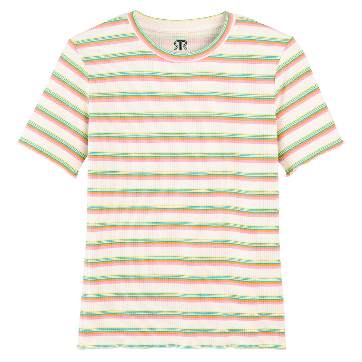 T-shirt de gola redonda, mangas curtas, às riscas