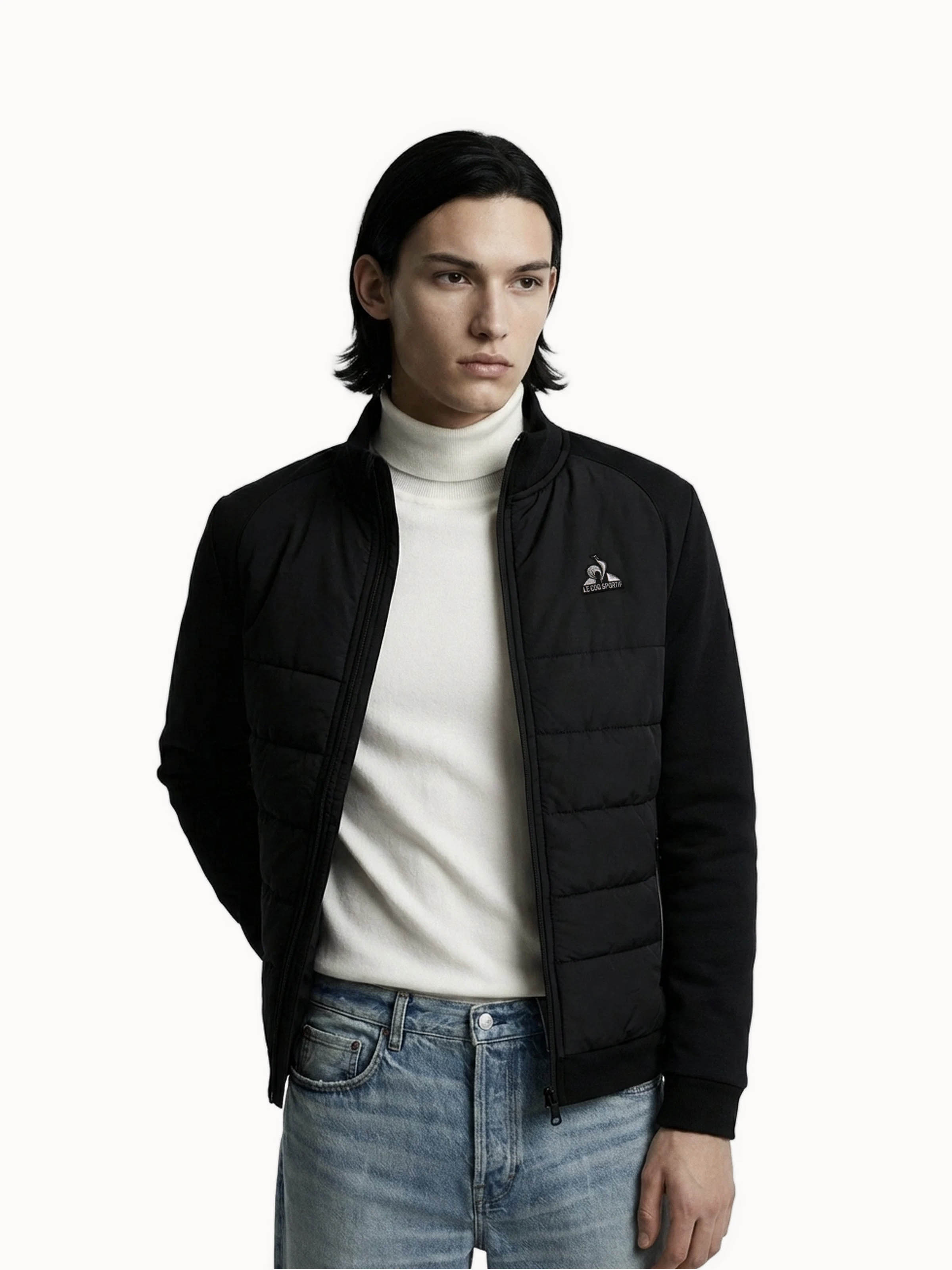 Veste zippée matelassée bi-matière avec détail tricolore Hybride, LE COQ SPORTIF