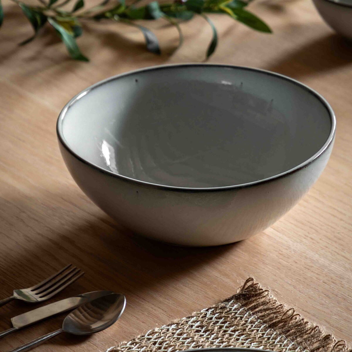 Reactive Glaze Salad Serving Bowl in Pale Grey, ÉDITÉ