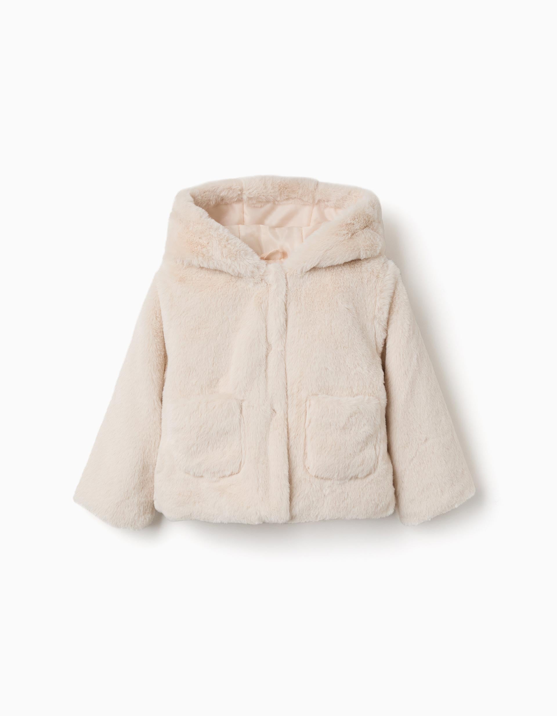 Veste en peluche douce synthétique avec capuche et poches, ZIPPY