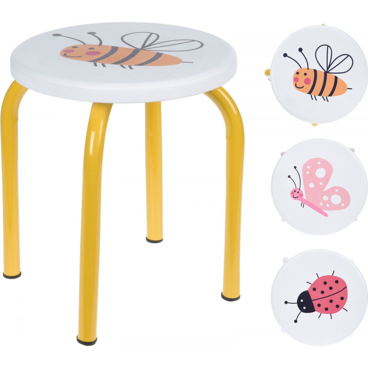 Set de 3 tabourets enfants métal jaunet et bois blanc - 23x23x27cm, WADIGA