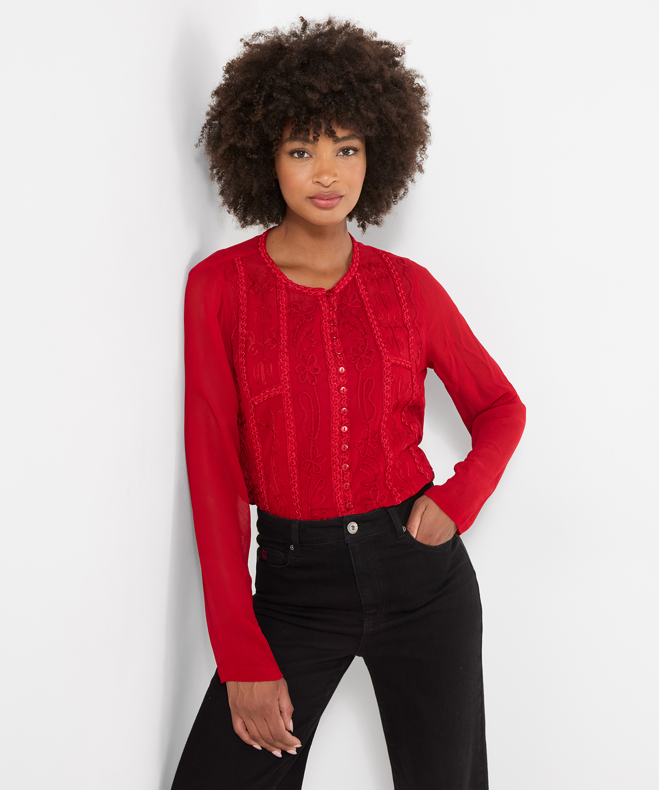 Blouse Boutonnée Brodée Emily avec Caraco, JOE BROWNS