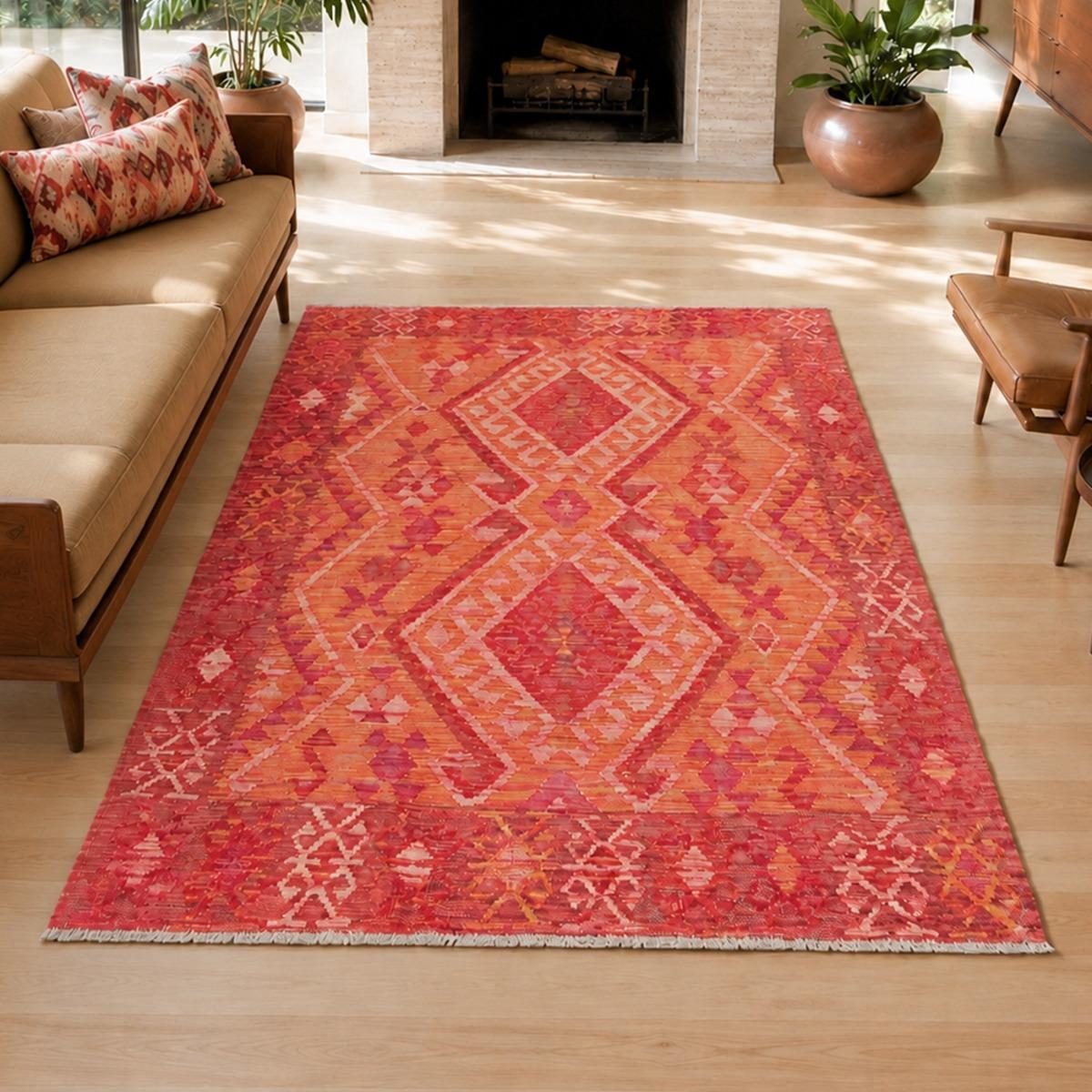 Tapis kilim, motif ethnique, tissé plat en laine, KILIM 97, UN AMOUR DE TAPIS