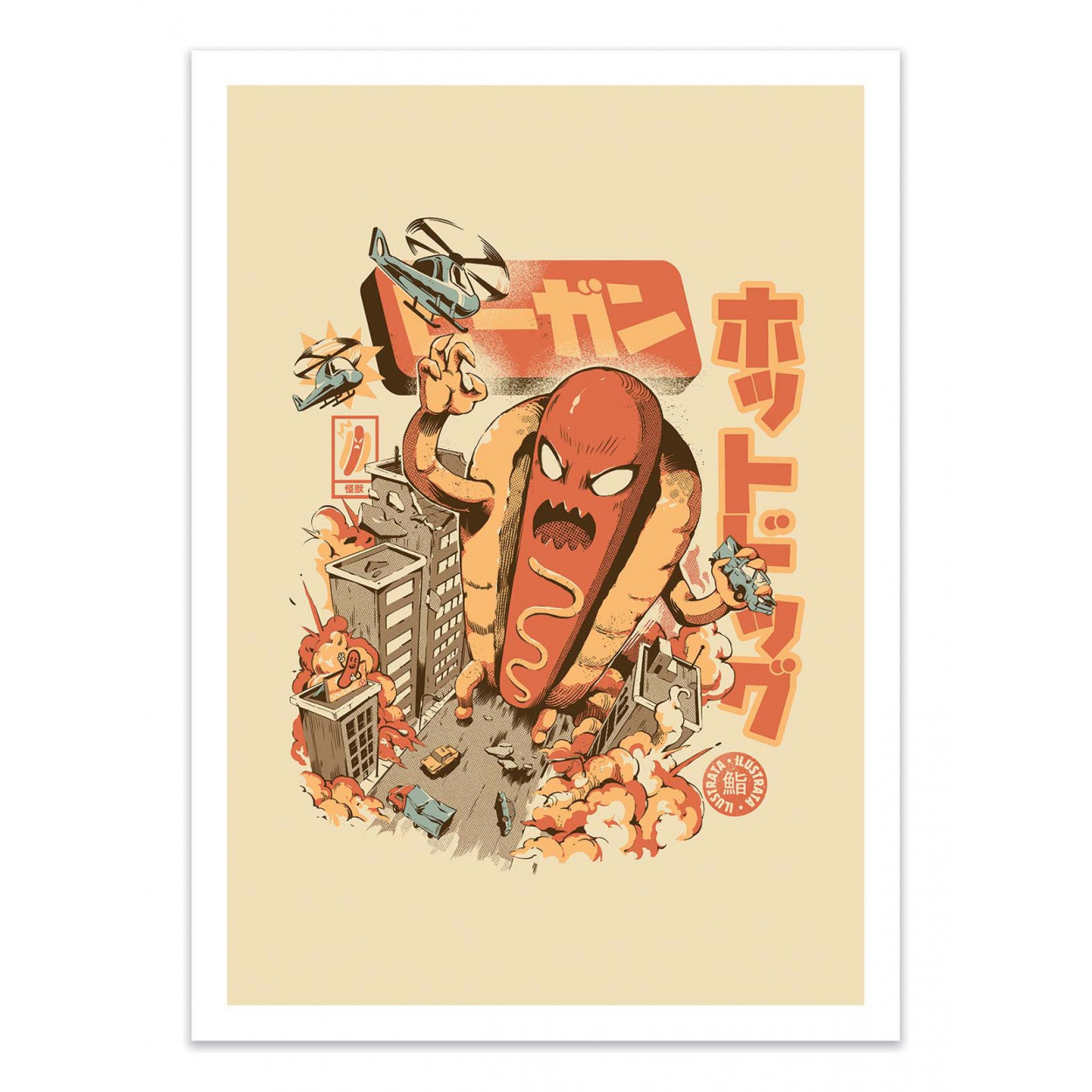Affiche d'art - Hotdogzilla - Ilustrata, WALL EDITIONS