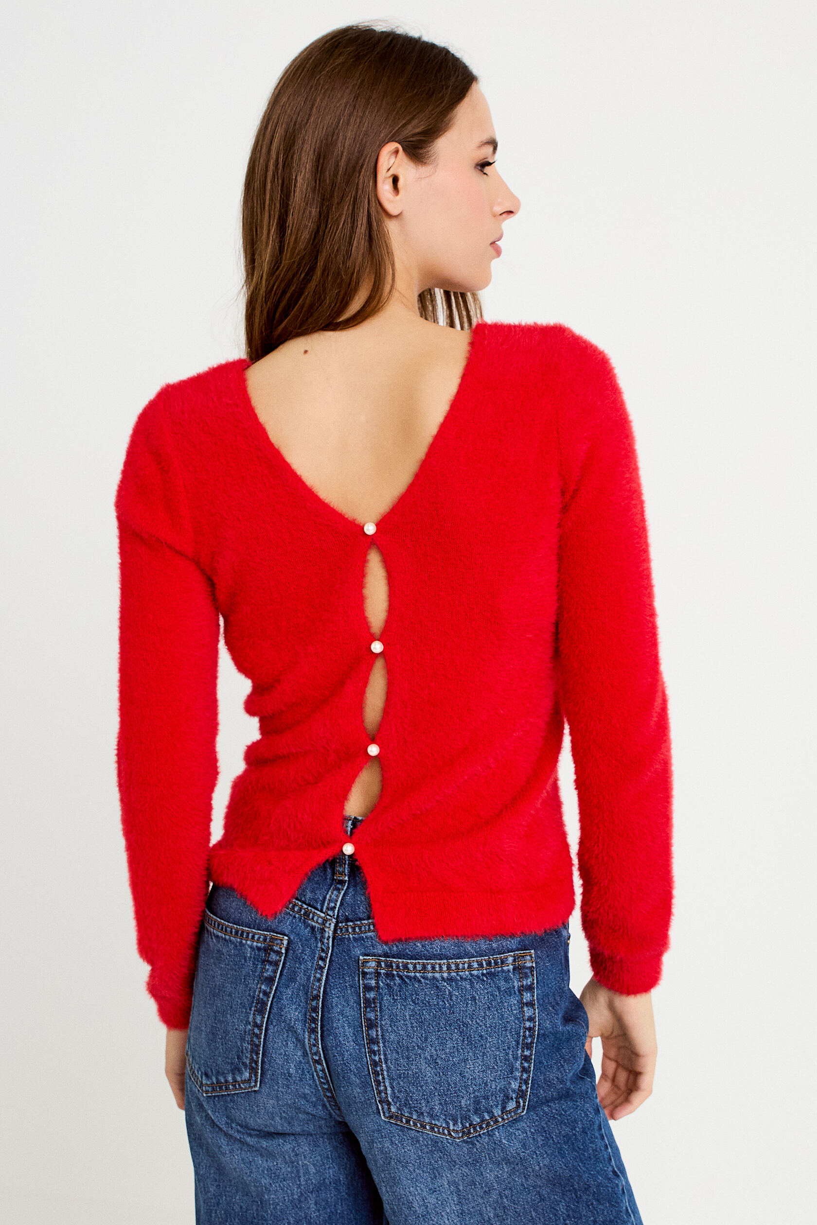 Pull col v manches longues perles, CACHE CACHE