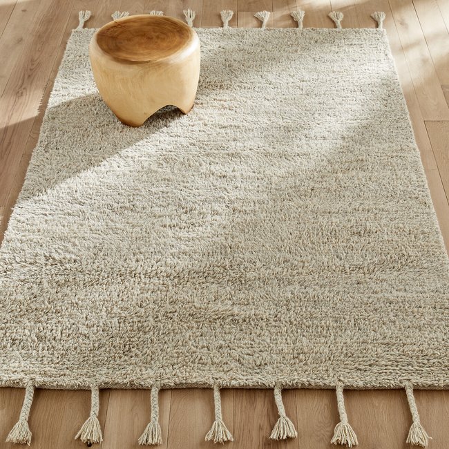 Néroli Hand Knotted Fringed Wool Rug, natural marl, AM.PM