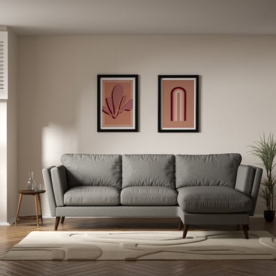 Frida Contemporary Soft Brushed Corner Chaise Feather Sofa - Right Facing with Dark Wood Legs SO'HOME