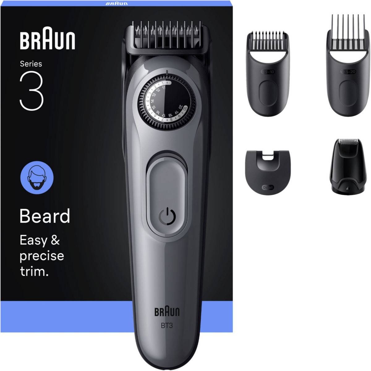 Tondeuse barbe BT3560, molette réglable, 40 hauteurs de coupe, précision 0,5 mm, autonomie 50 mn, BRAUN