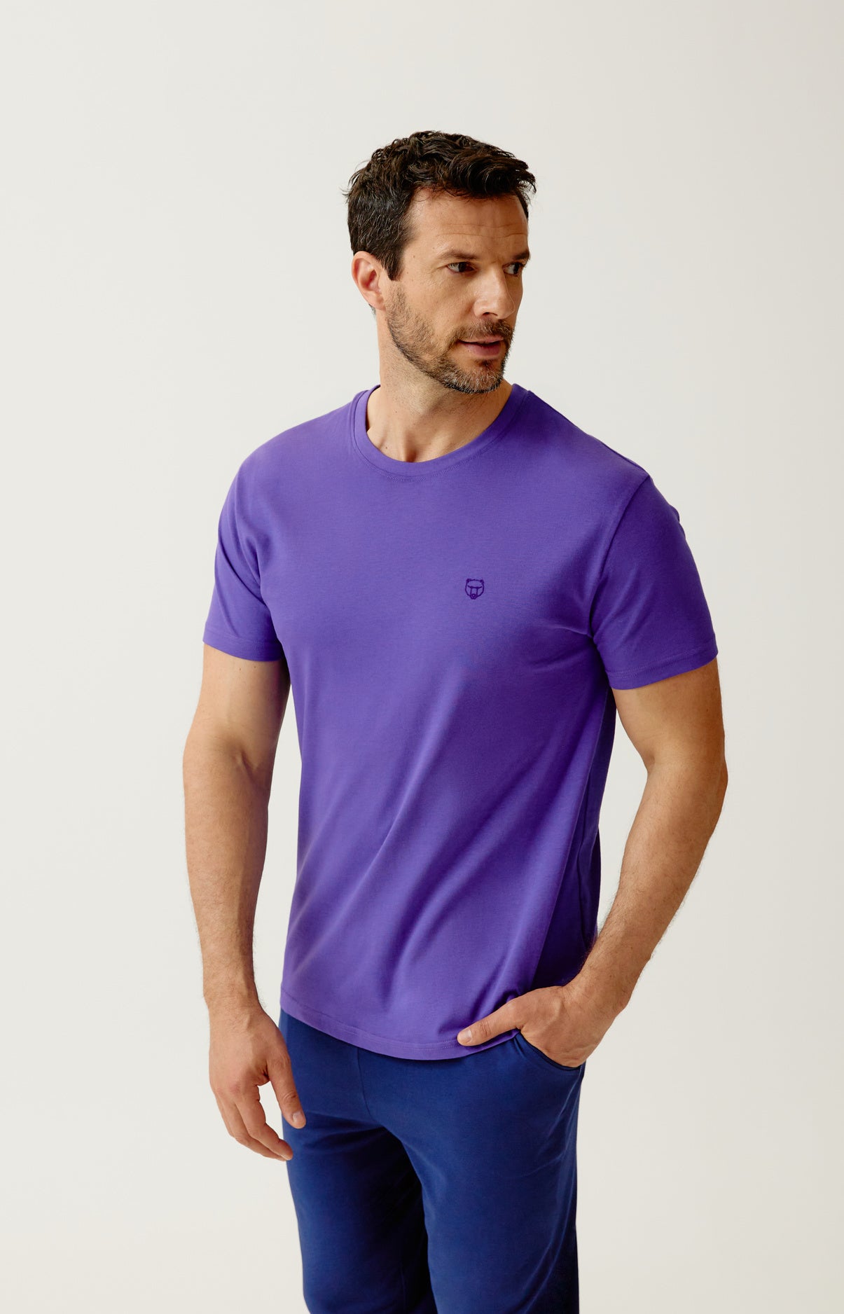 Tee-shirt en jersey de coton léger couleur unie Violet, ARTHUR