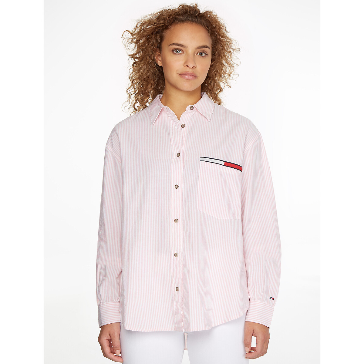 Organic cotton/linen shirt in relaxed fit with long sleeves, pink