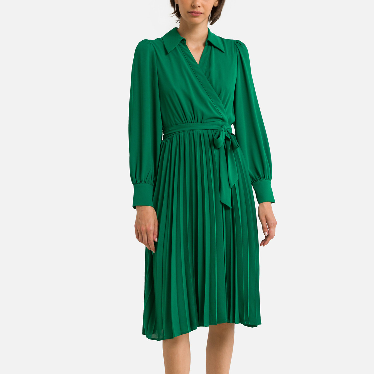 Cristal Recycled Pleated Dress with Long Sleeves