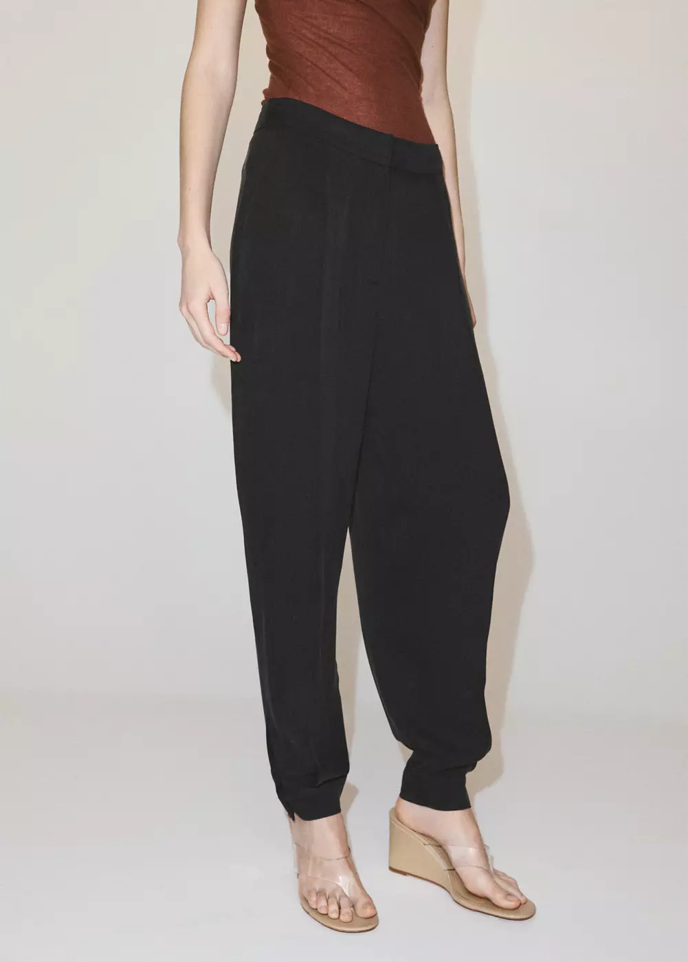 Pantalon bouffant en cupro, MANGO
