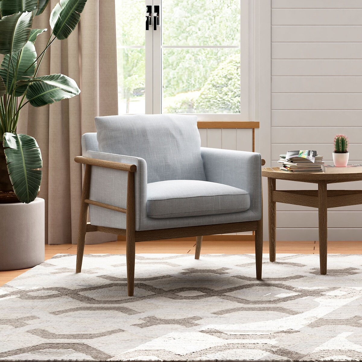 Alaric Mid-Century Linen and Solid Wood Chair, SO'HOME