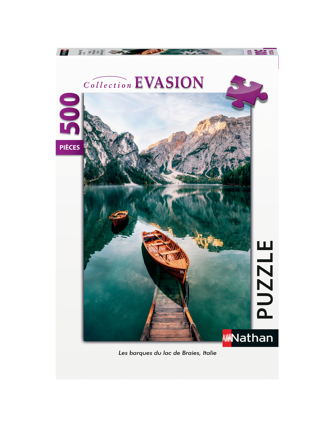 Puzzle n 500 p - les barques du lac de braies, italie, NATHAN