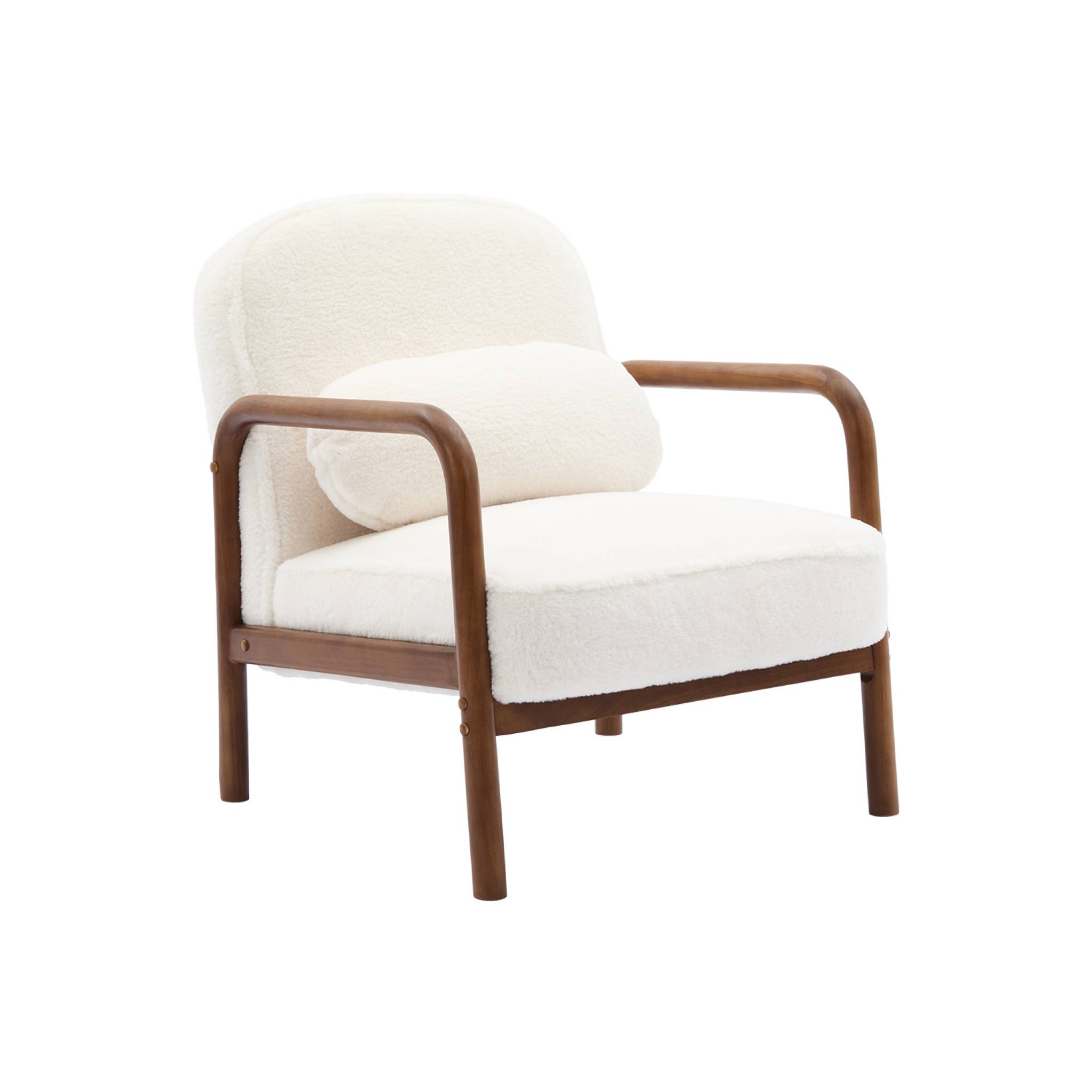 Fauteuil scandinave bois d'hévéa teinté noyer clair et tissu imitation fourrure AMELIE, SWEEEK