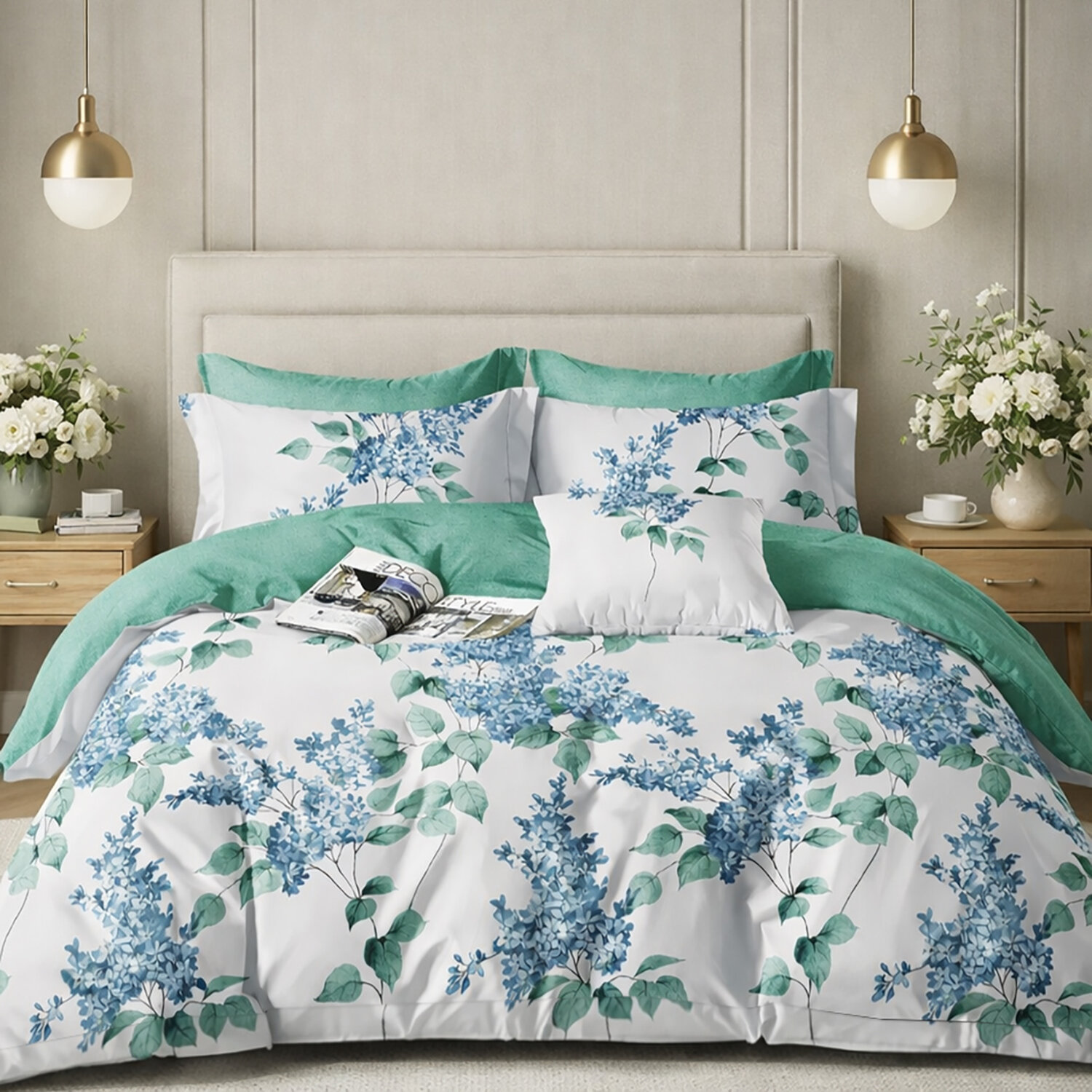 Parure de lit en percale de coton imprimé, Palyne, C DESIGN HOME TEXTILE
