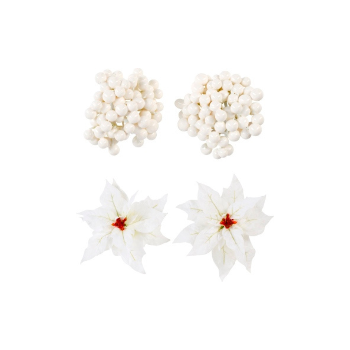 Set de 4 clips décoratifs baies et poinsettias artificiels H8, SIA DECO
