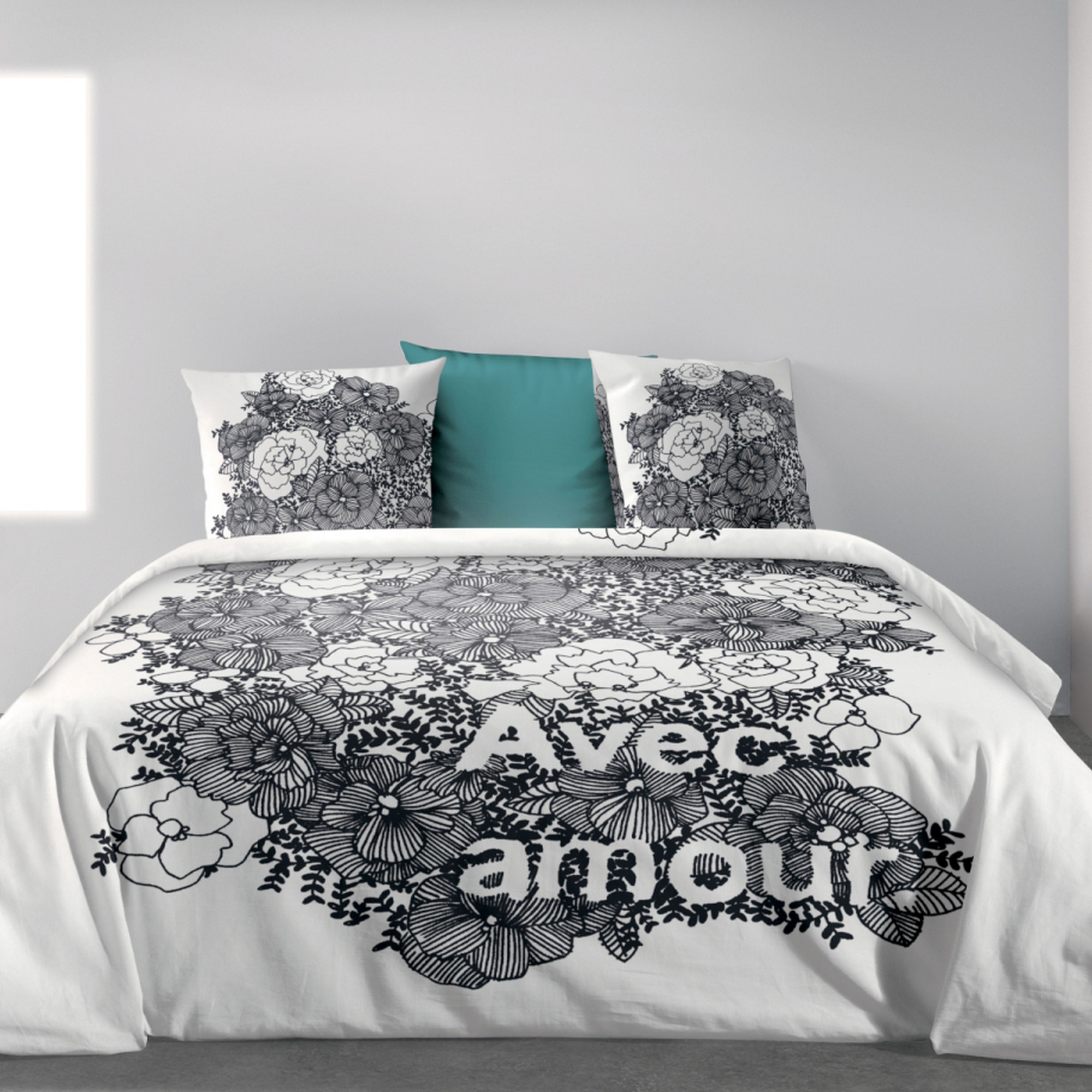 Parure housse de couette 100% coton bio 47 fils/cm2-avec amour, EDEN