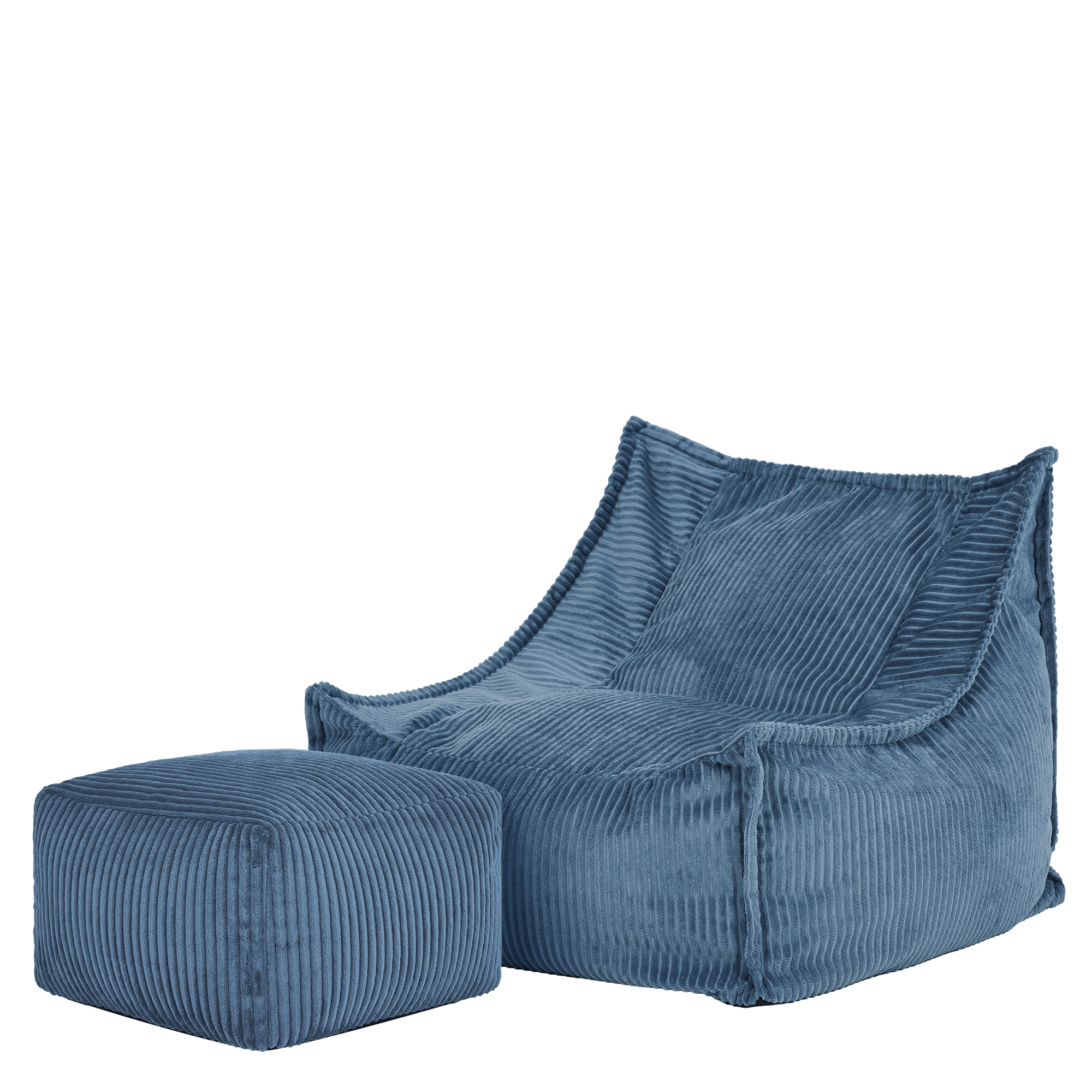 Pouf fauteuil grand enfant avec repose-pied carré en velours côtelé Oeko-Tex® - ALTO, ICON