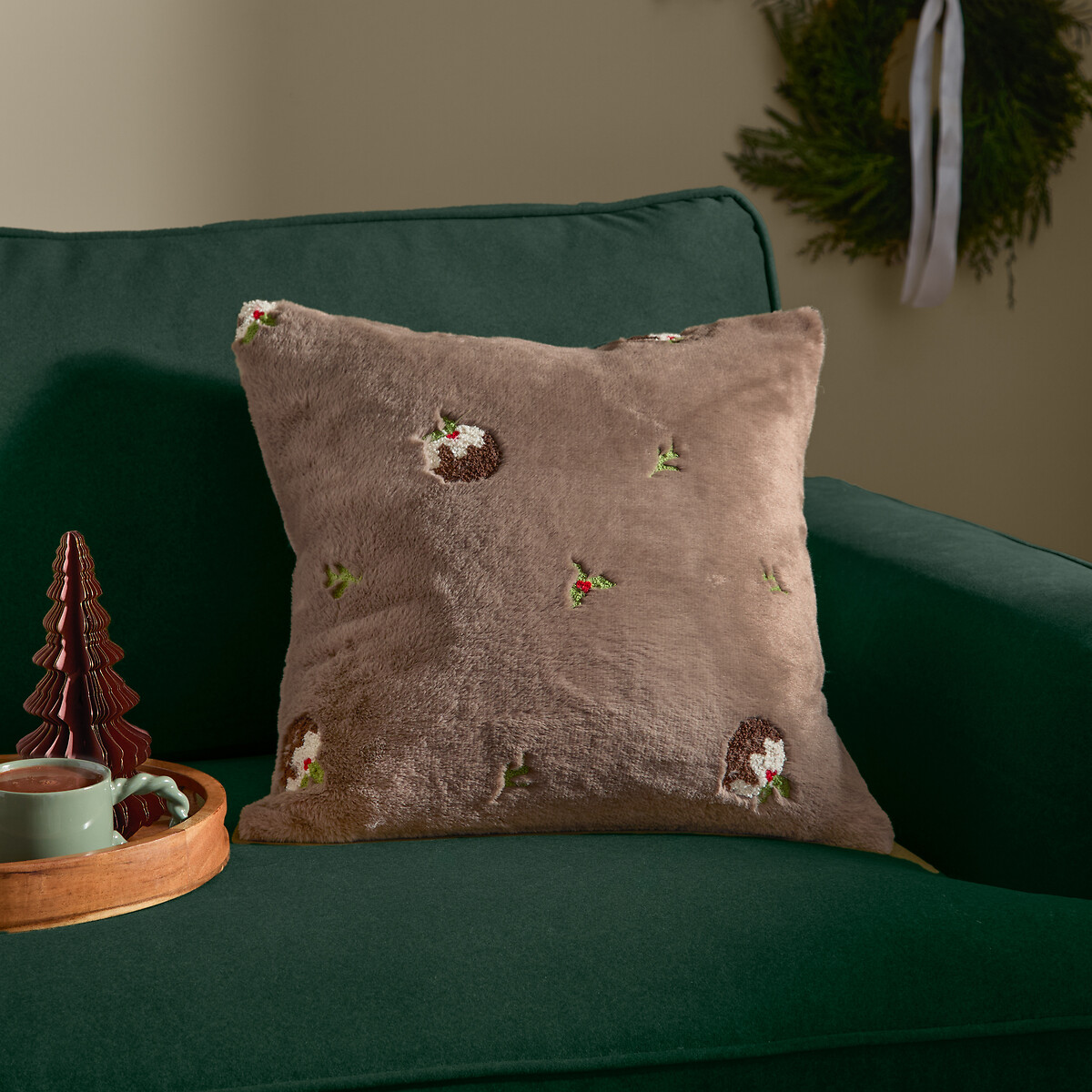 Festive Puddings Faux Fur Cushion, FURN.